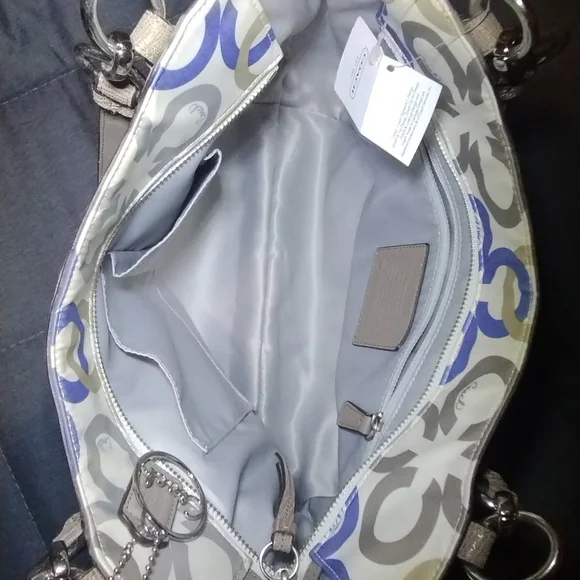 Coach Signature Tote Bag - Cream, Brown, and Blue - Picture 5 of 6